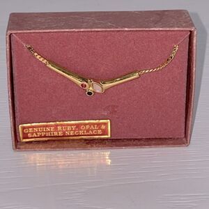 Vintage Lady Ashton Gold Necklace with Ruby, Opal & Sapphire, 18"